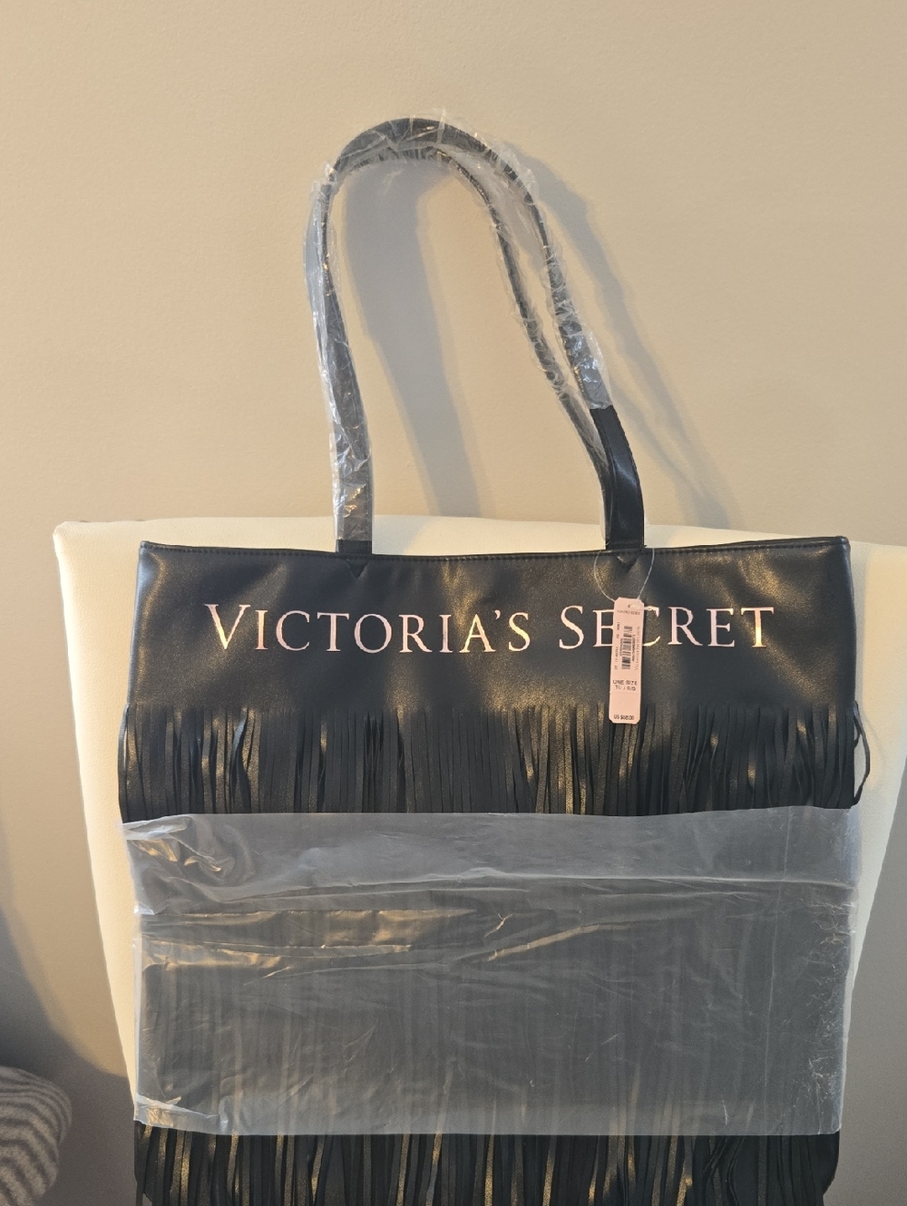 Victoria's Secret Black Fringe Tote with Logo 💕 Rose Snap Closure